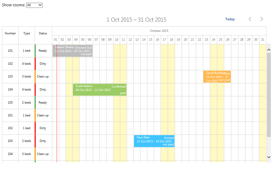 hotel room booking calendar