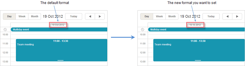 data format in calendar