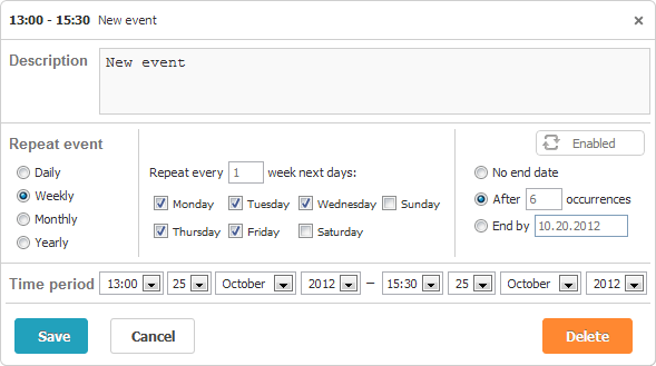recurring events in asp net calendar