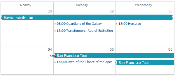 resizable events in calendar