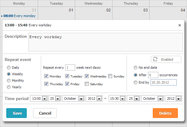 ASP NET Scheduler Event Calendar Recurring Events